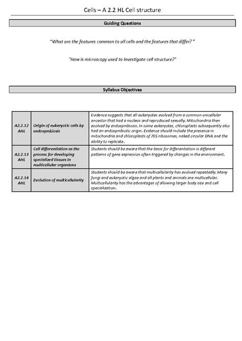 A 2.2 HL Cell Structure: Endosymbiosis & Multicellularity Insights ...