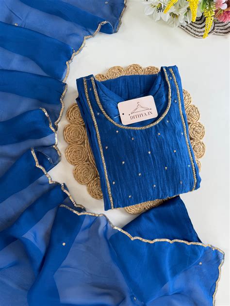 K060 - Mul chanderi handwork Anarkali with pants and dupatta – Dithya.in