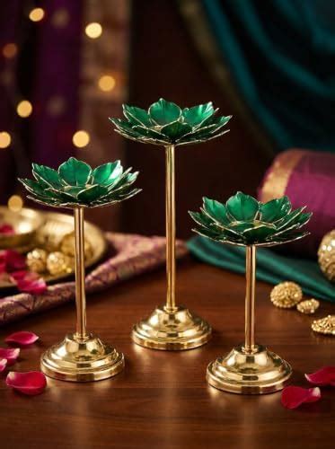 Buy Metscape India Metal Lotus T-Light Candle Holder Set of 3 | Green ...