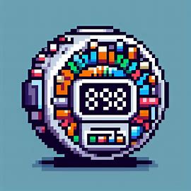 a pixel-art icon with 48 pixel width and 30 pixel height, no less than 256 colors, depicting a digital clock that looks like a radio alarm clock. Image 1 of 4