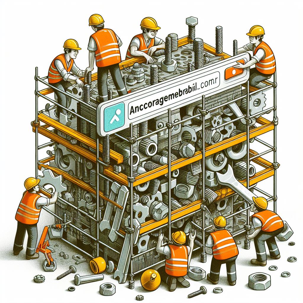 Trabalhadores da construção montando uma grande estrutura feita de peças mecânicas