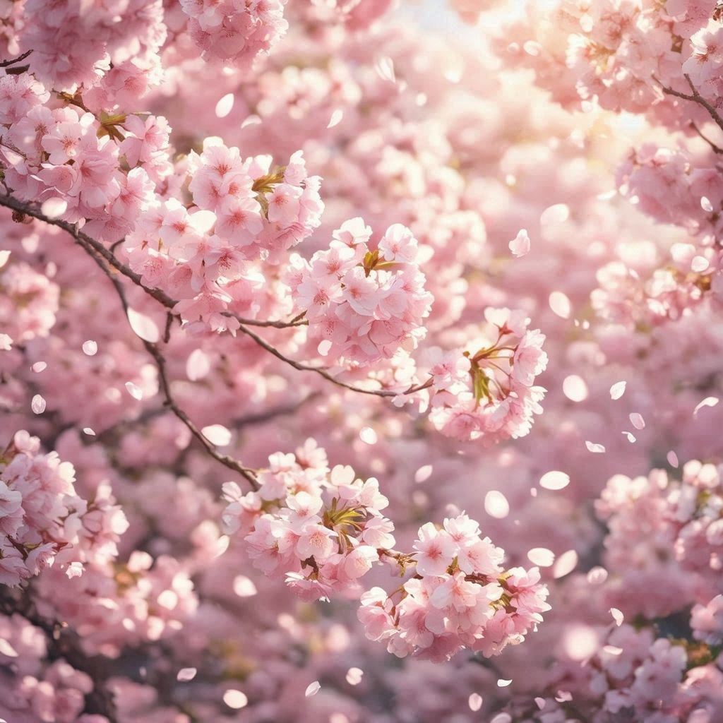 Dreamy cherry blossom scene in soft pastel colors, branches filled with delicate pink sakura petals glowing in gentle sunlight, petals drifting through the air, shallow depth of field, creamy bokeh, serene spring atmosphere, subtle warm highlights, ultra‑detailed petals, soft breeze motion, high‑quality photographic style with a peaceful, uplifting mood.。第 3 个图像，共 4 个图像