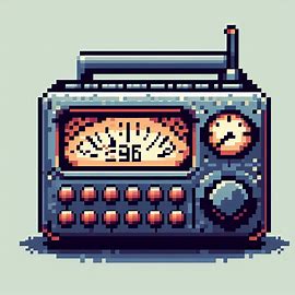 a pixel-art icon with 48 pixel width and 30 pixel height, no less than 256 colors, depicting a digital clock that looks like a radio alarm clock. Image 3 of 4
