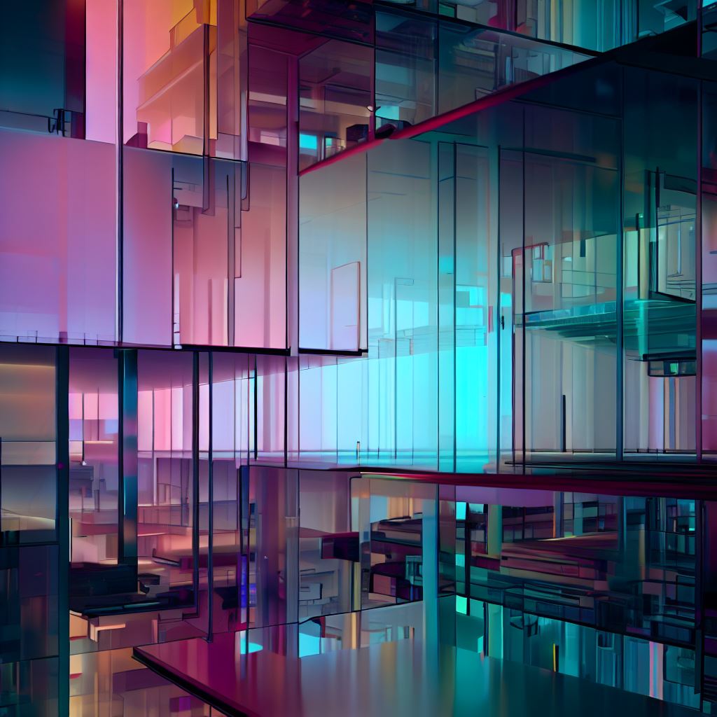 Imagine a building that is made of glass, where the walls and roof change colors based on the mood of the city.