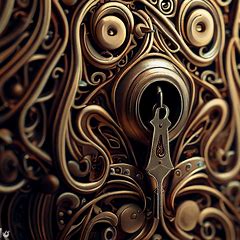 A beautiful, intricately designed lock with a unique decorative keyhole