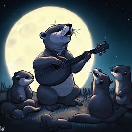 Draw an otter serenading its friends with a ukulele under a full moon.. Image 4 of 4
