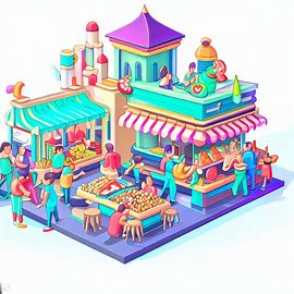 Build a vibrant, interactive image of a bustling street food market, featuring a diverse. Image 4 of 4