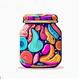 Illustrate a unique and creative jar of jam filled with vibrant colors and patterns.. Image 3 of 4