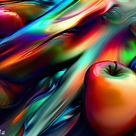 Generate an abstract rendering of apples flowing in a stream of vibrant colors and shapes.. Image 3 of 4