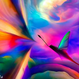 Create a surreal image of a dart flitting through a vibrant, dreamlike landscape.. Image 3 of 4