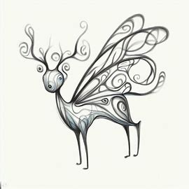 Draw a whimsical creature with the body of a deer and the wings of a butterfly.. Image 1 of 4