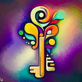 Create an image of a colorful and whimsical key. Image 3 of 4
