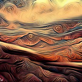 Illustrate a beautiful desert landscape with intricate patterns and striking contrasts.. Image 1 of 4