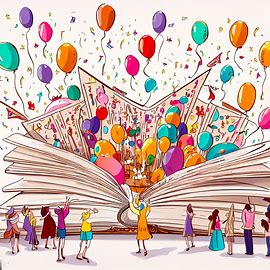 Imagine a birthday party with an enormous birthday card that opens up to reveal a whole new world inside. Draw a picture of. Image 2 of 4