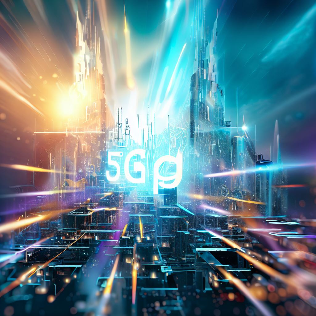 Create an image of a futuristic city powered by 5G technology.
