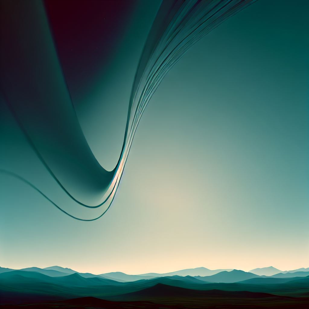 Create a surreal landscape where the sky is shaped like a sin graph.