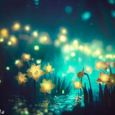 Create a whimsical underwater world filled with glowing daffodils.