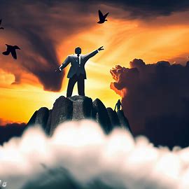 Create a stunning and enigmatic scene of Martin Luther King Jr. standing on a mountaintop, surrounded by the. Image 3 of 4