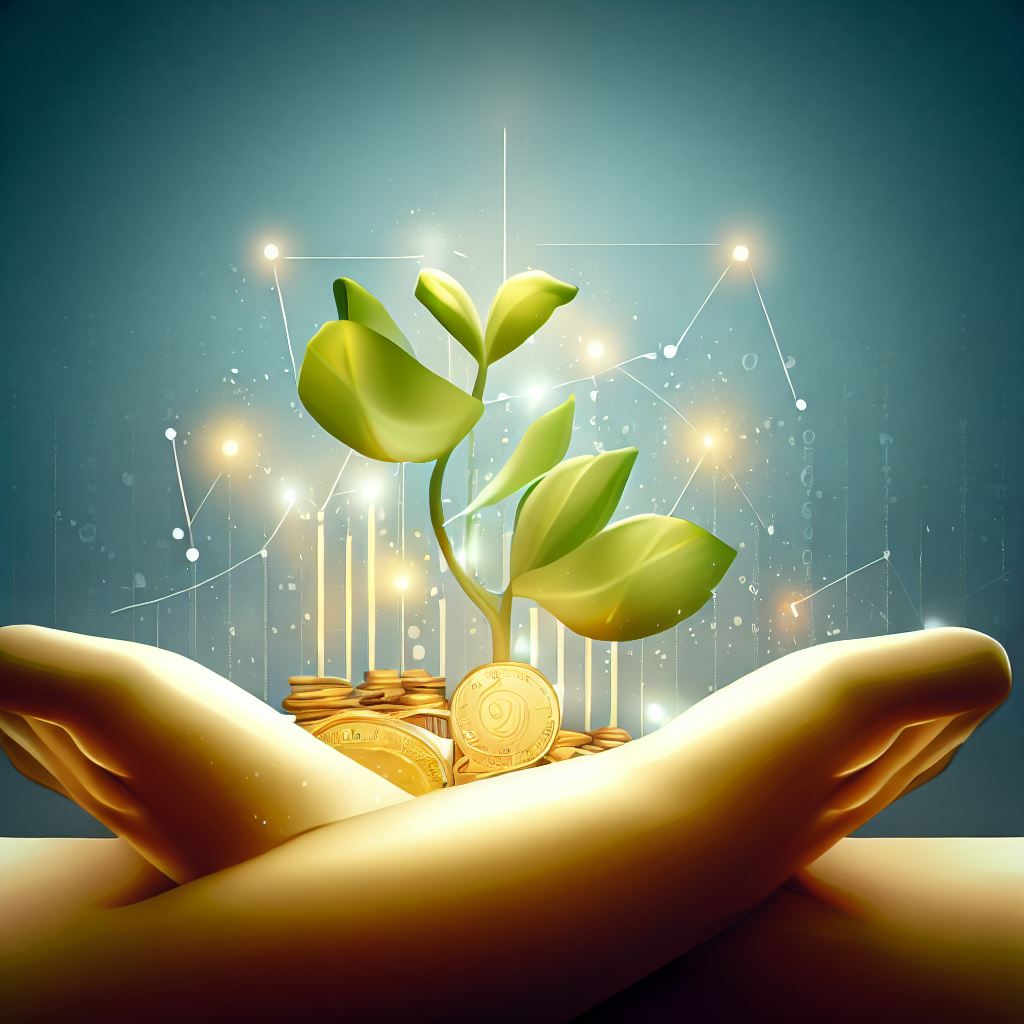 Create an image that depicts the relationships between investment, growth and prosperity in a strong economy