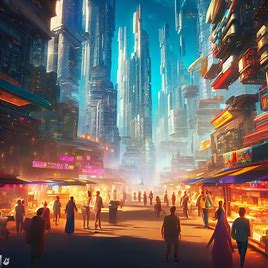 Imagine a bustling city scene filled with towering skyscrapers, lively street vendors, and busy people