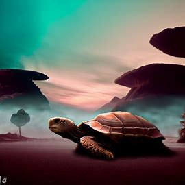 Make a surreal landscape featuring a tortoise as the centerpiece. Image 4 of 4