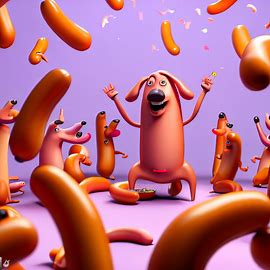 Imagine a sausage party where all the sausages are anthropomorphic characters enjoying a wild celebration.. Image 1 of 4