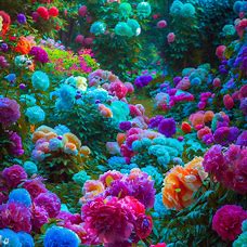 An enchanted garden filled with vibrant peonies of different colors and varieties.