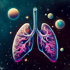 Design a surreal image of a pair of lungs floating in space, surrounded by stars and planets, to emphasize their role as the life-supporting organ.