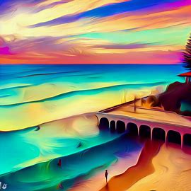 Illustrate a surreal version of the famous Cottesloe Beach in Perth.. Image 3 of 4