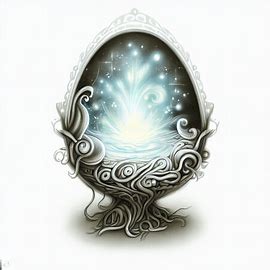 Draw an image of a magical egg that opens up to reveal a world inside.. Image 2 of 4