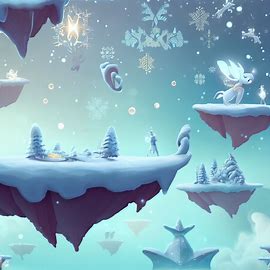 Design a surreal winter wonderland with floating islands, snowflakes, and magical creatures.. Image 4 of 4