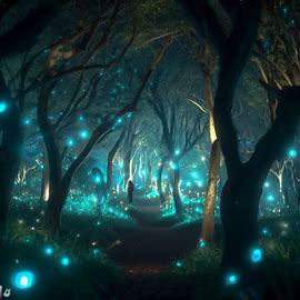 Imagine an enchanted forest filled with glowing light creatures. Image 2 of 4