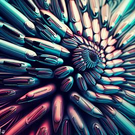 Create an image of a bunch of pens arranged in a beautiful, decorative pattern.. Image 4 of 4