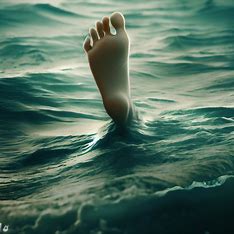 A mermaid's foot emerging from the ocean.