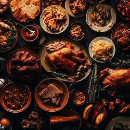 Visualize a mouth-watering array of home-cooked dishes, ranging from savory soups and stews, to hearty casseroles and roasts, to delicate desserts and baked goods.. Image 4 of 4