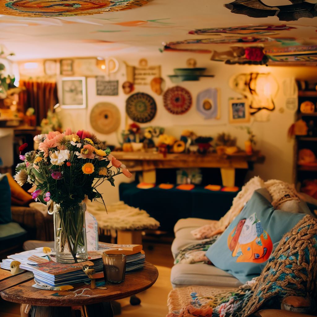 A warm and welcoming local café, decorated with handmade artwork, flowers and a relaxing atmosphere。第 4 个图像，共 4 个图像