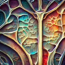 Create an image of a stained glass window made of bone marrow with intricate details and vibrant colors.