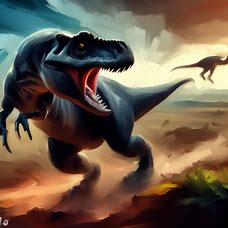 Paint a picture of a T-Rex chasing its prey