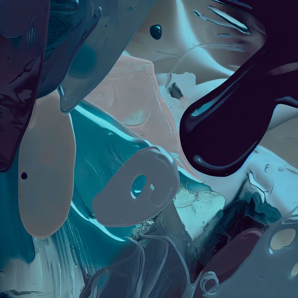 Create an abstract art piece filled with unexpected blue shapes and textures