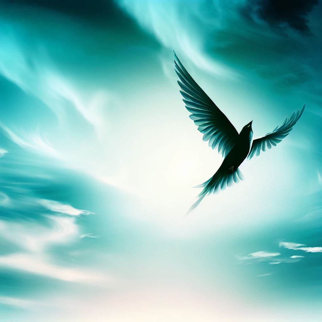 Create an image of a bird soaring against a stunning azure sky