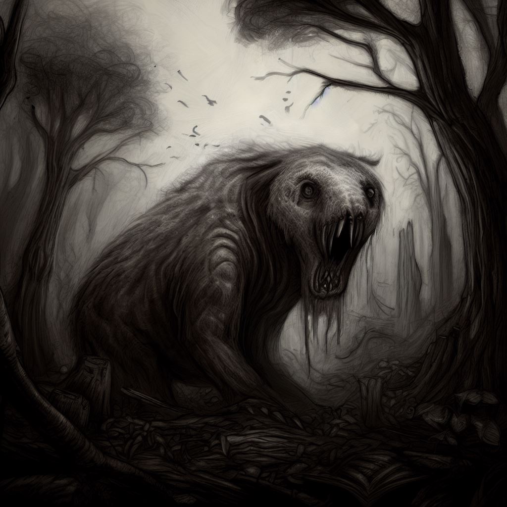 Draw a haunting image of an animal, once at home in the lush forests, now struggling to survive in a world stripped of its habitat by deforestation.