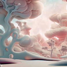 Create a surreal, dreamlike world where everything is made of collagen, from the trees to the sky, every element brimming with an organic aesthetic and beauty.