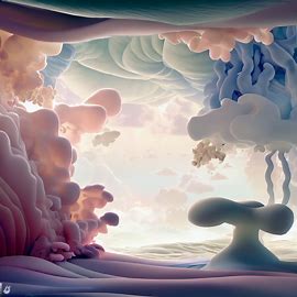 Create a surreal, dreamlike world where everything is made of collagen, from the trees to the sky, every element brimming with an organic aesthetic and beauty.. Image 2 of 4