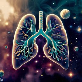 Design a surreal image of a pair of lungs floating in space, surrounded by stars and planets, to emphasize their role as the life-supporting organ.. Image 3 of 4