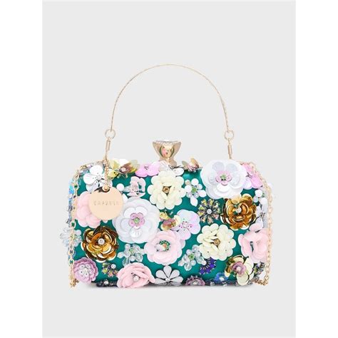 Buy Caprese Green Floral Clutch with Detachable Strap Online