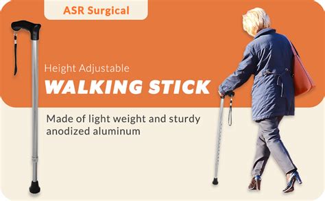 ASR SURGICAL® Premium Height Adjustable Walking Stick Aluminium Cane ...