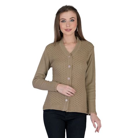 Buy LADY WILLINGTON Women Woolen V-Neck Self Design Cardigan Heavy ...
