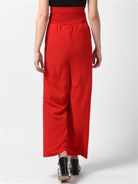 Women's Red Polyester High Waisted Palazzo with front Rivets and Back ...