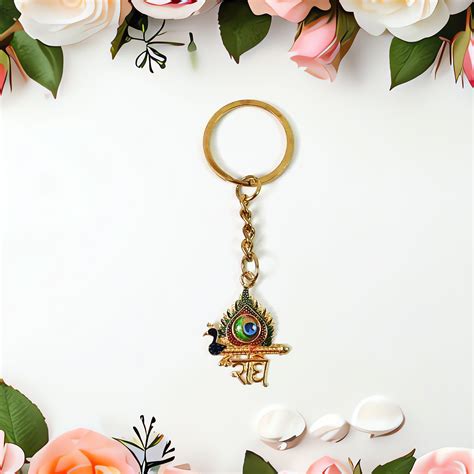 Radhe with Mor, Mor Pich, and Basuri Keychain – DeoDap