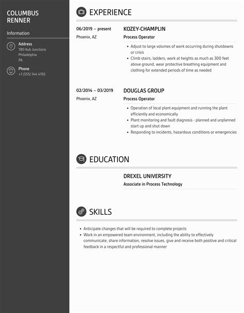 Image result for Process Operator Resume Sample